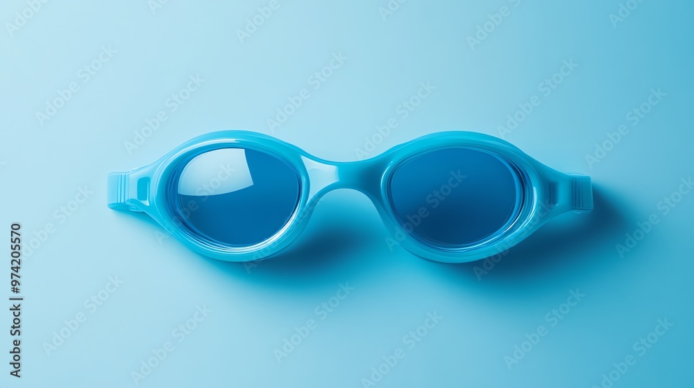 Blue Swimming Goggles on a Light Blue Background Blue Swimming Goggles on a Light Blue Background