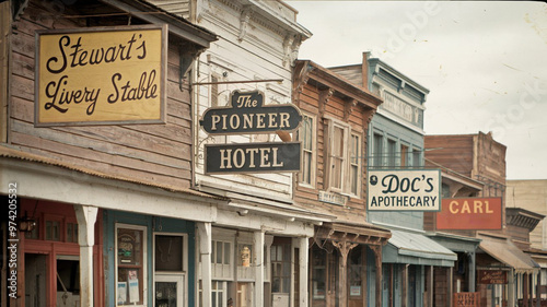 Vintage Western Town Scene with Old Storefronts