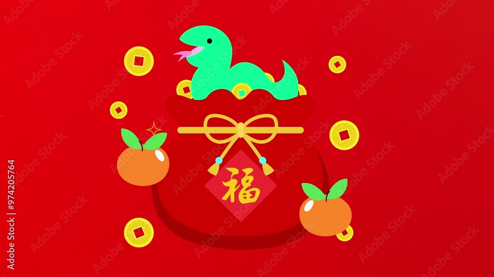 Cute zodiac snake animation for chinese new year of the snake 2025 celebration. Chinese new year 2025 horizontal video animation. Cute zodiac snake animation for chinese new year of the snake 2025 celebration. Chinese new year 2025 horizontal video animation.