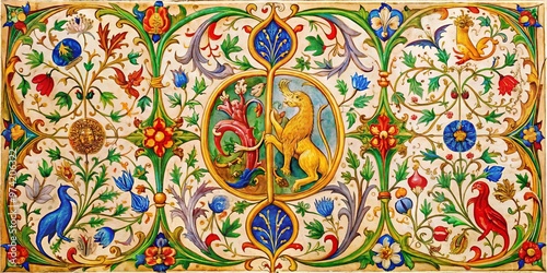 Intricately illuminated medieval manuscript page featuring a grand historiated initial letter adorned with foliage,