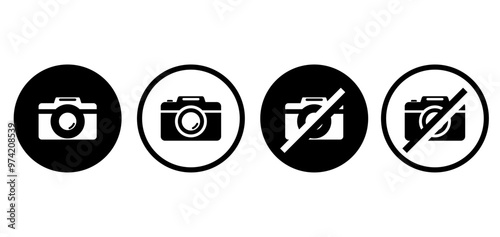 Digital camera icon enable and disable. prohibited from taking photos. vector illustration.