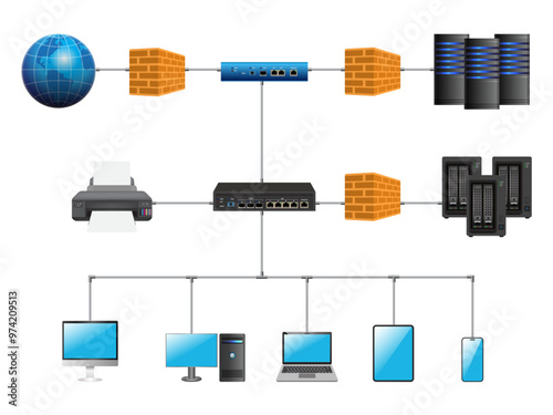 LAN Network Diagram. Cloud computing data center.
