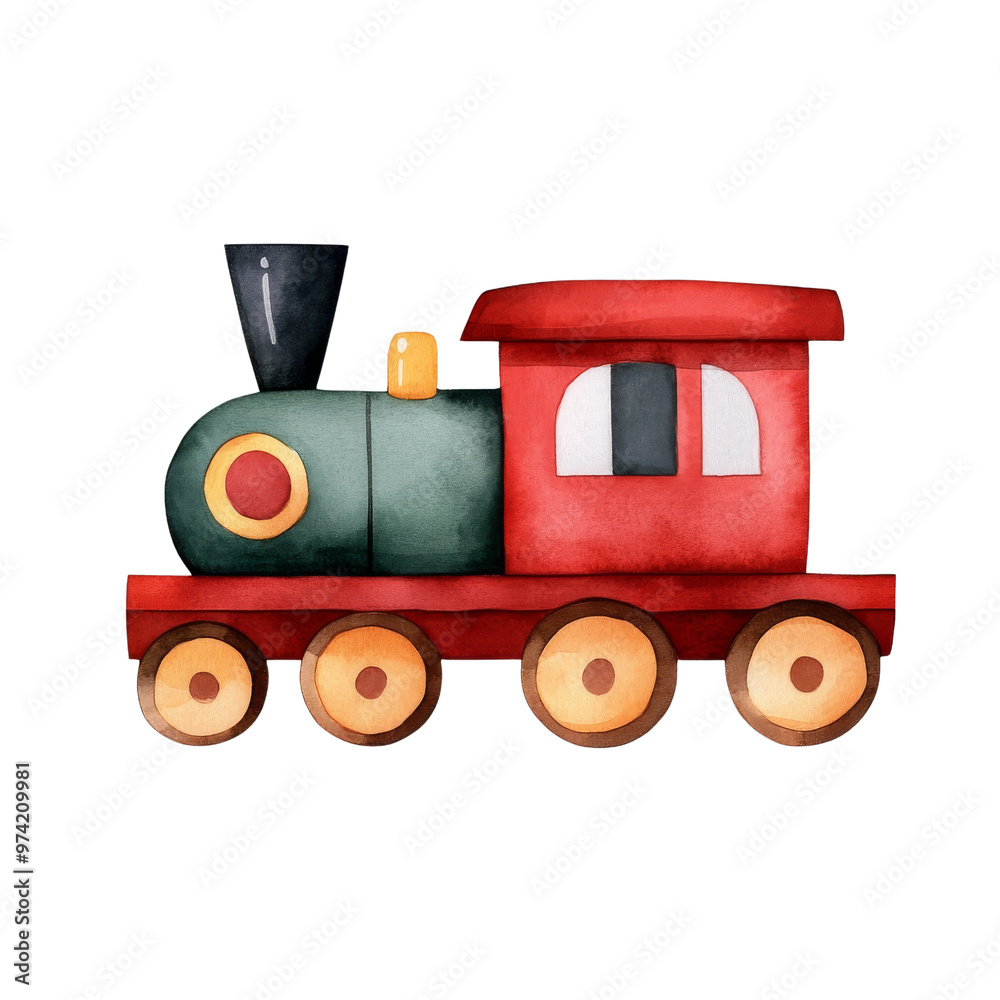 A vibrant watercolor of a classic red toy train, perfect for children's art, invitations, and educational materials. A vibrant watercolor of a classic red toy train, perfect for children's art, invitations, and educational materials.