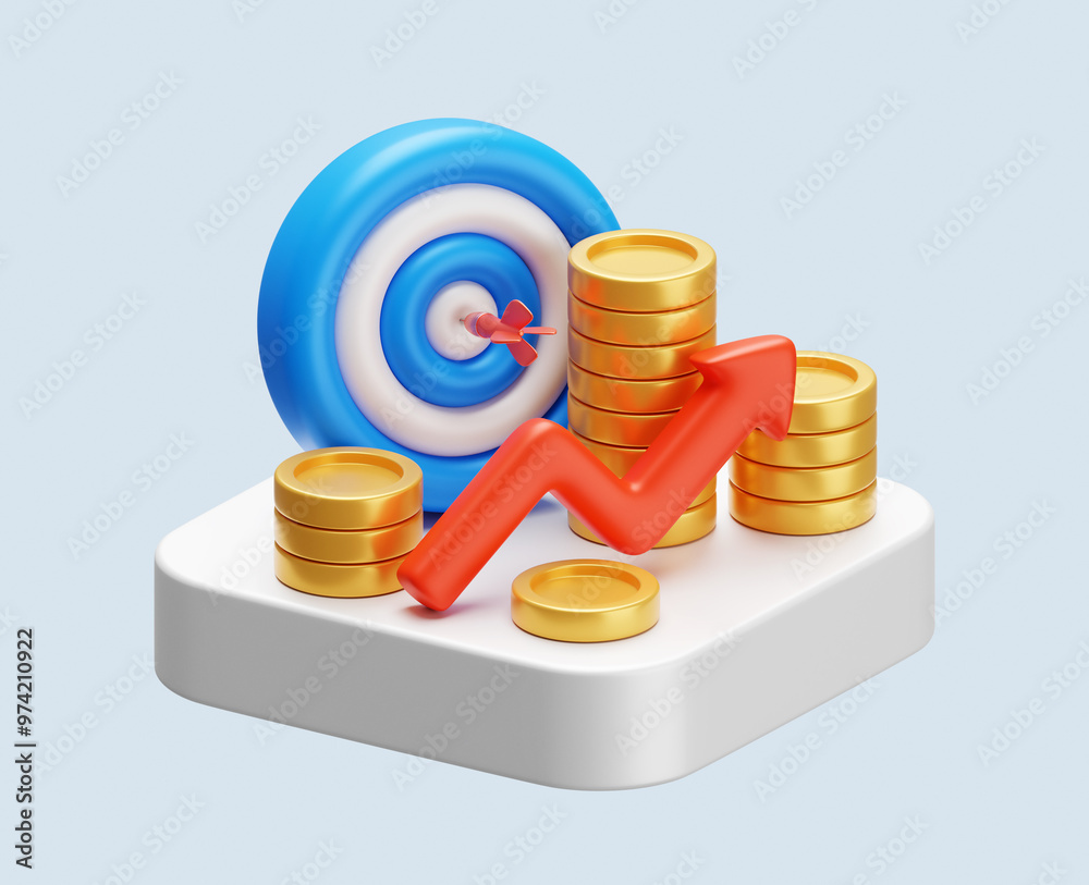 Φωτογραφία Growth money business icon 3d target finance arrow concept success financial strategy profit isolated white background