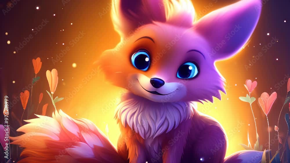 Exploring a vibrant animated world with a friendly, colorful fox enjoying a magical forest in springtime Exploring a vibrant animated world with a friendly, colorful fox enjoying a magical forest in springtime