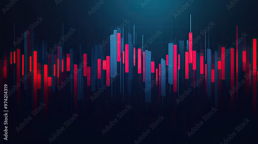 Abstract financial chart with red and blue bars against a dark blue background. Abstract financial chart with red and blue bars against a dark blue background.