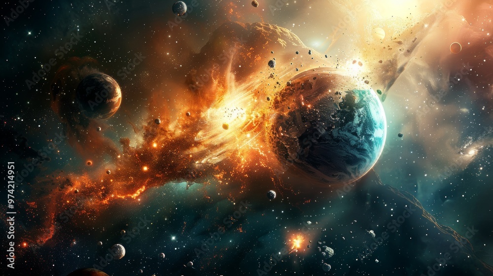Obraz premium Cataclysmic Cosmic Collision Explosive Interstellar Spectacle