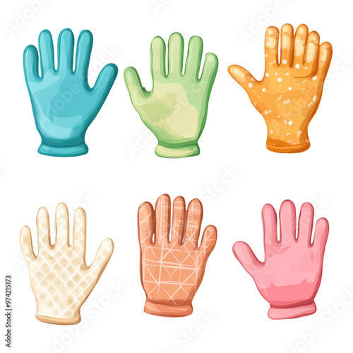 Set of various stylish kitchen protected Gloves on isolated transparent cutout PNG Background