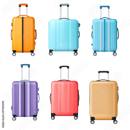 Set of various travel suitcase luggage on isolated transparent cutout PNG Background