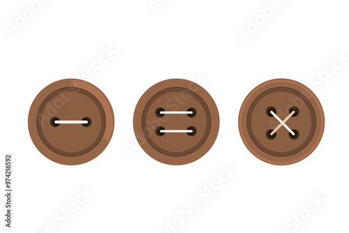 This illustration shows a brown button on a piece of clothing.