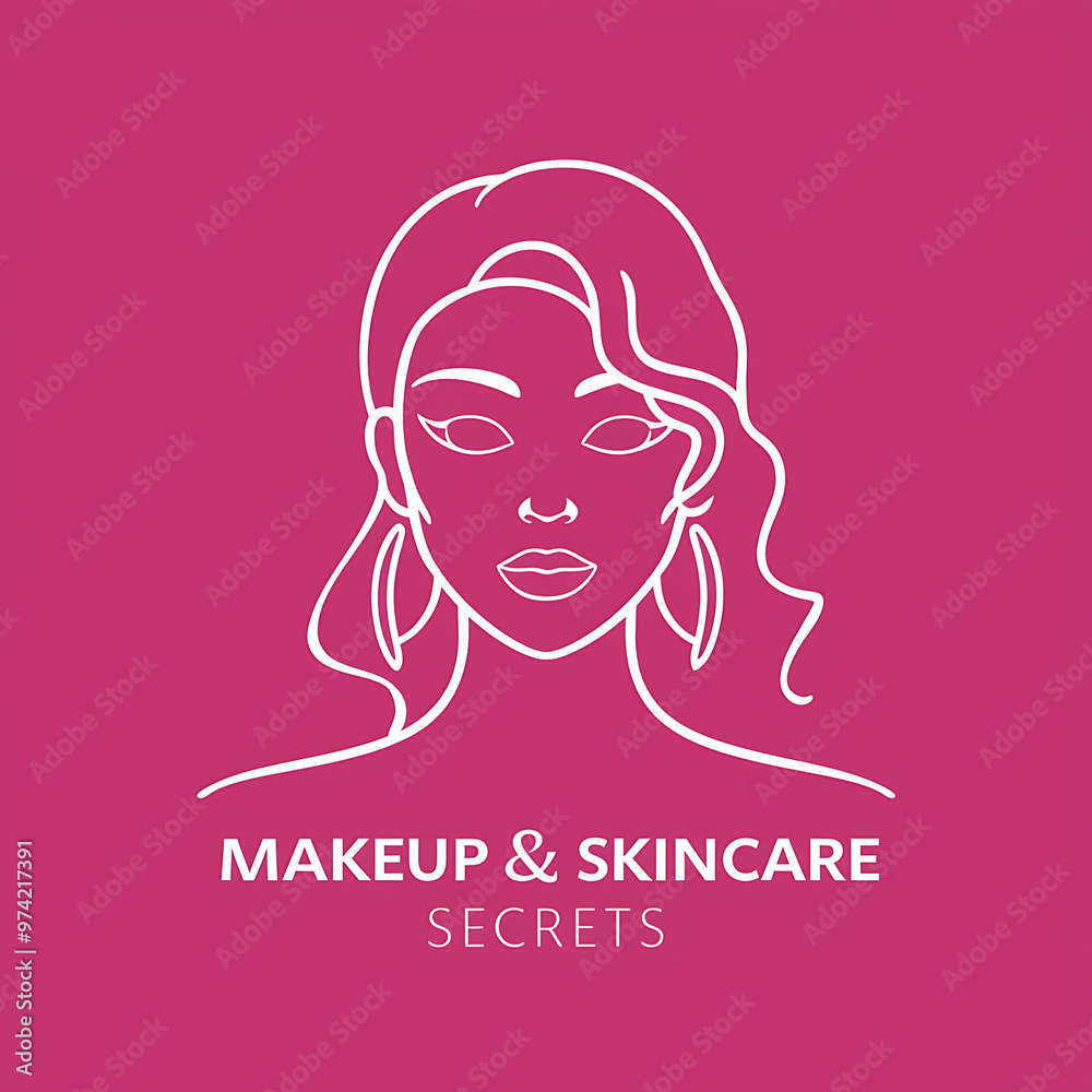 Makeup and Skincare Secrets logo on pink background, woman face Makeup and Skincare Secrets logo on pink background, woman face