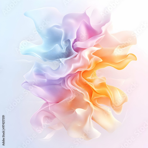 A soft, flowing abstract design featuring pastel-colored ribbons in shades of purple, blue, pink, and orange, creating a delicate and dynamic visual effect.