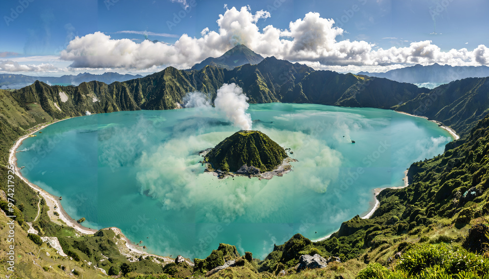 Naklejka premium Vue panoramique du cratère d'un volcan actif