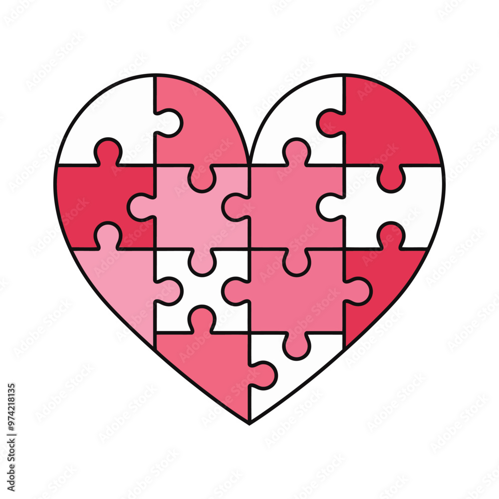 Heart-Shaped Puzzle with Pink and Red Pieces Heart-Shaped Puzzle with Pink and Red Pieces