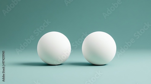 Two White Spheres Resting on a Teal Surface