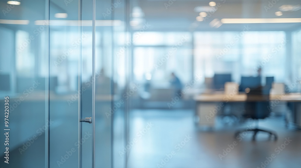 3D rendering of a blurred office interior with glass doors and tables in a modern business center. 3D rendering of a blurred office interior with glass doors and tables in a modern business center.