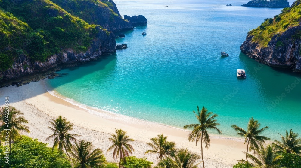 Obraz premium Pristine beaches in Vietnam, with turquoise waters and palm trees