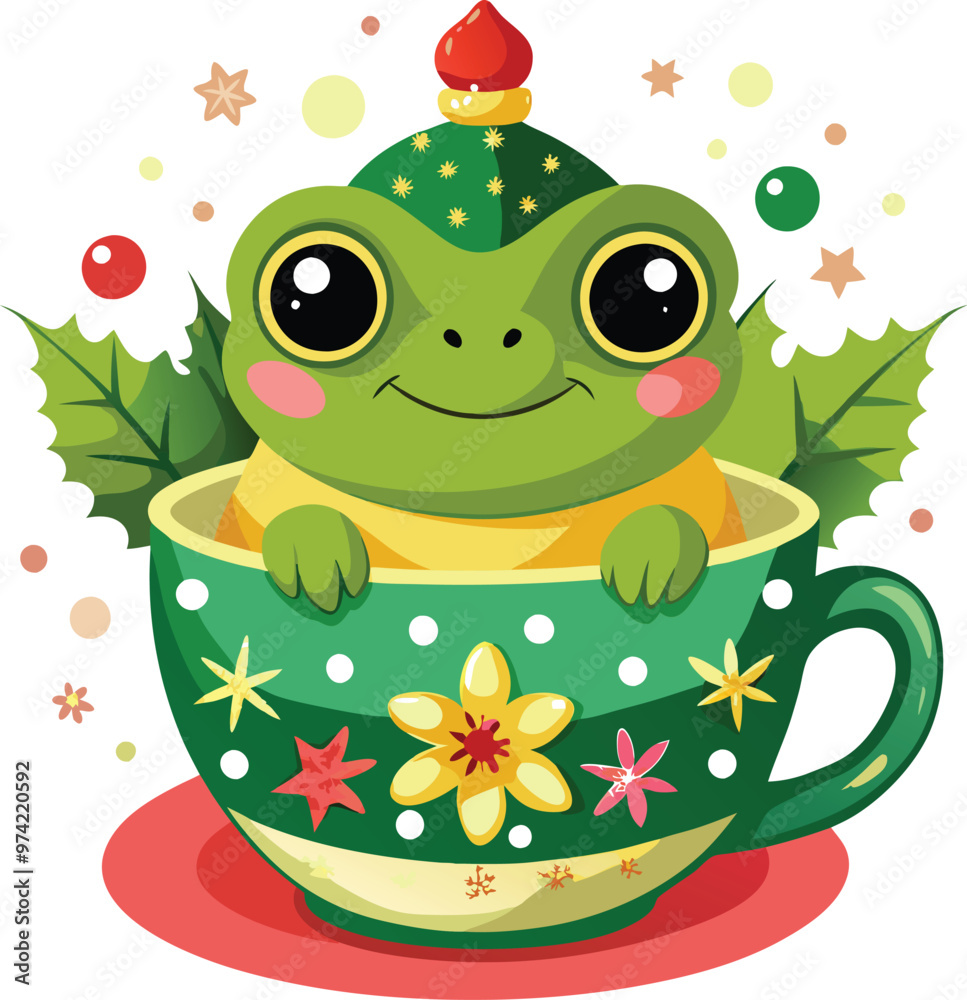 Fototapeta premium christmas clipart with cute baby frog