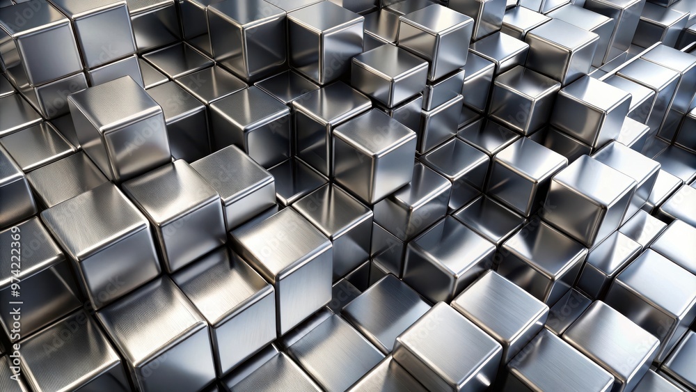 Obraz premium Abstract aluminum cubes shifted creating a silver metal background