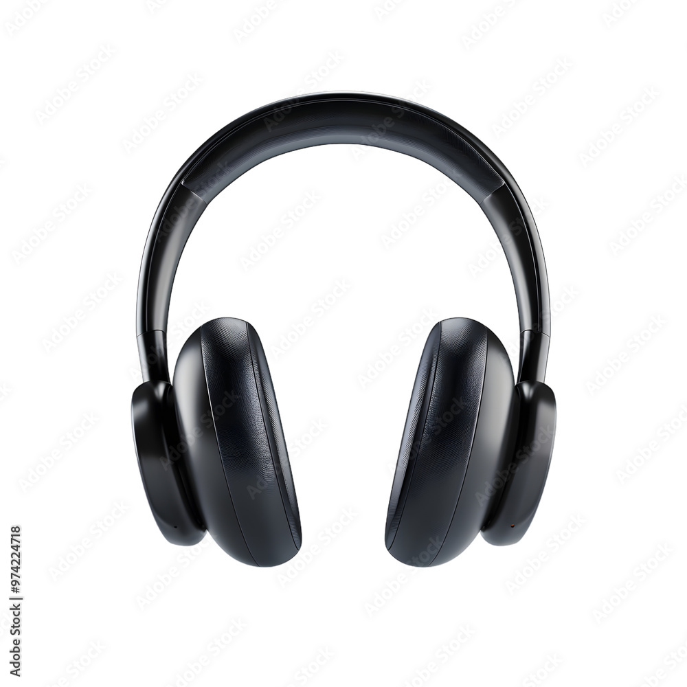 Black wireless headphones, front view rendering Black wireless headphones, front view rendering