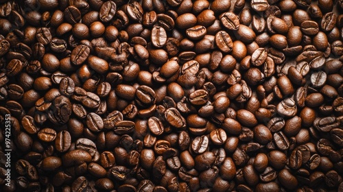 A close-up shot of roasted coffee beans filling the entire frame.