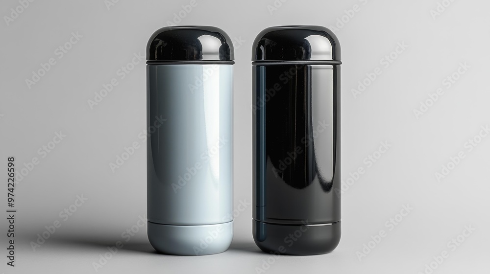 Stylish Black and White Travel Thermos Set Generative AI Stylish Black and White Travel Thermos Set Generative AI