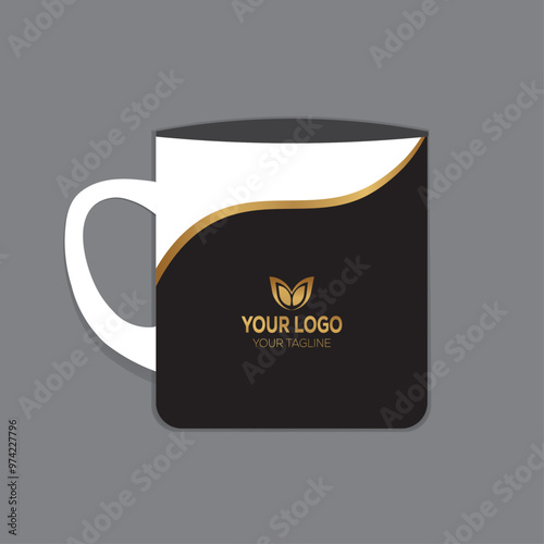Coffee mug design with black and golden color.