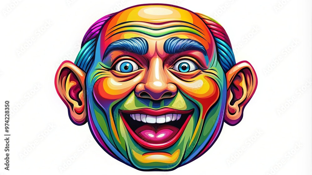 Playful illustration of a comically oversized head with exaggerated facial features, bright colors, and bold lines, Playful illustration of a comically oversized head with exaggerated facial features, bright colors, and bold lines,
