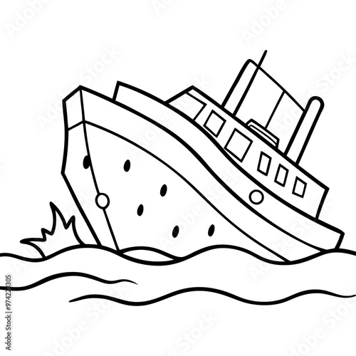 sunken sea vessel outline coloring book page line art drawing