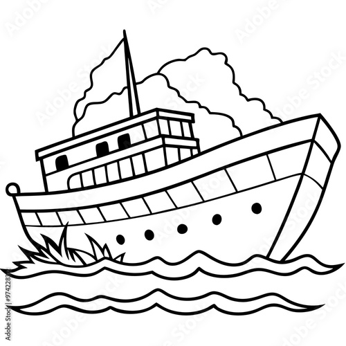 sunken sea vessel outline coloring book page line art drawing