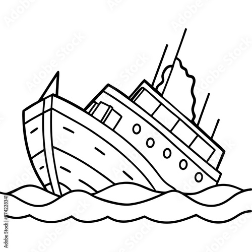 sunken sea vessel outline coloring book page line art drawing