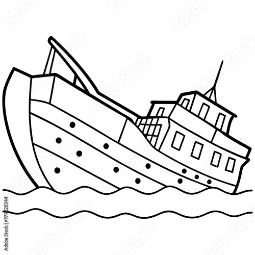 sunken sea vessel outline coloring book page line art drawing