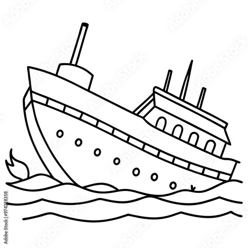 sunken sea vessel outline coloring book page line art drawing