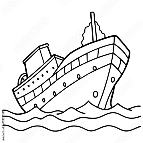 sunken sea vessel outline coloring book page line art drawing