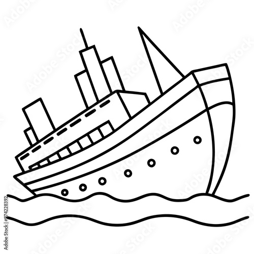 sunken sea vessel outline coloring book page line art drawing