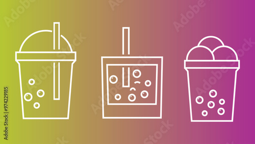 bubble tea drinks illustration vector icons set