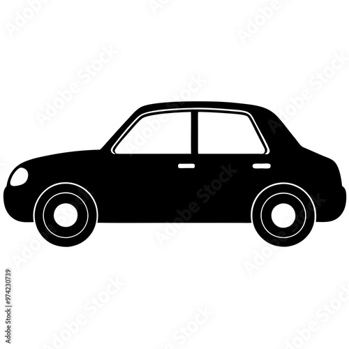 Black and white hand-drawn car icon silhouette isolated on a white background. Car clipart vector silhouette