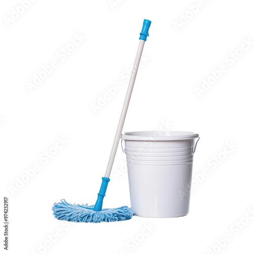 A clean mop and bucket set, perfect for home cleaning tasks and maintaining hygiene in any space.