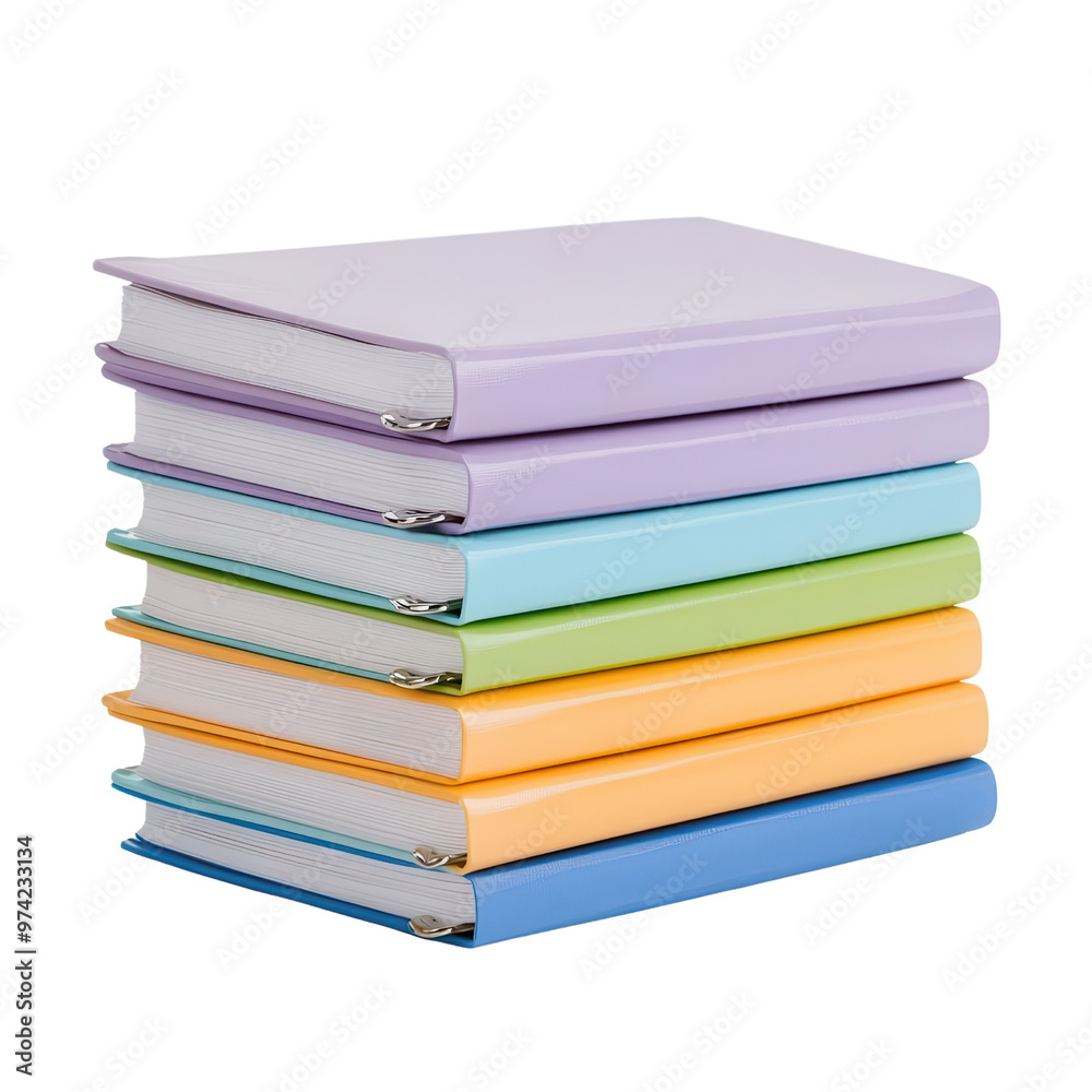 A colorful stack of binders showcasing vibrant hues, perfect for organizing documents and adding a pop of color to your workspace. A colorful stack of binders showcasing vibrant hues, perfect for organizing documents and adding a pop of color to your workspace.