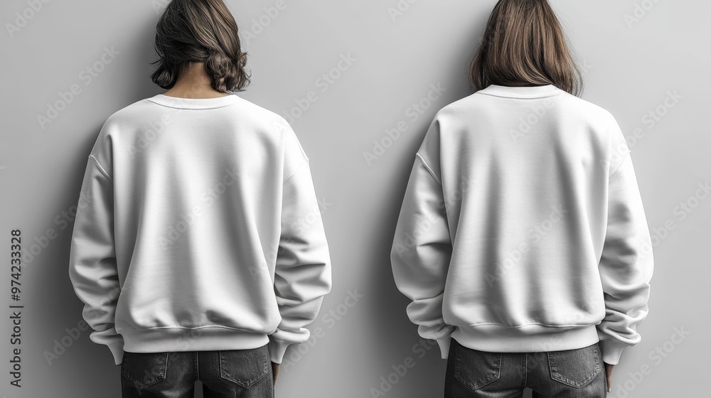 Back View of Two Models Wearing Blank White Sweatshirts Generative AI Back View of Two Models Wearing Blank White Sweatshirts Generative AI