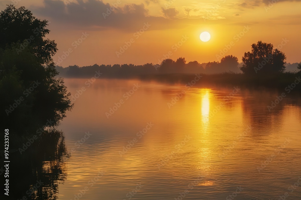 A serene sunset reflecting on calm waters, surrounded by lush greenery, creating a tranquil atmosphere perfect for relaxation. A serene sunset reflecting on calm waters, surrounded by lush greenery, creating a tranquil atmosphere perfect for relaxation.