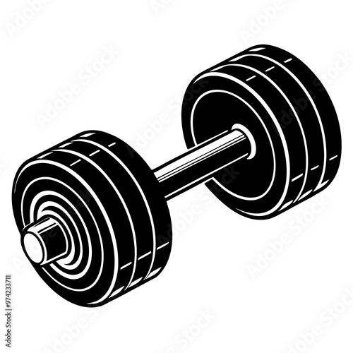 Black and white hand-drawn dumbbell icon silhouette isolated on a white background. Gym elements clipart vector silhouette