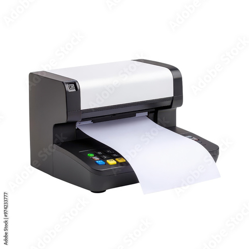 A modern printer with a paper output, showcasing its sleek design and functionality for office or home use.