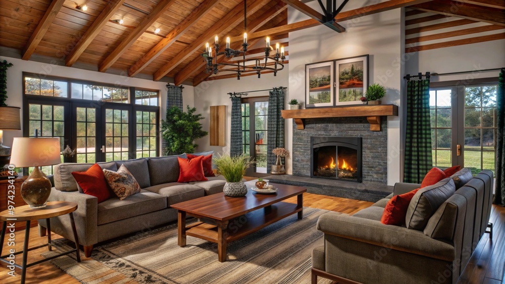 Farmhouse, country interior design of modern living room, home.
Farmhouse, country interior design of modern living room, home.