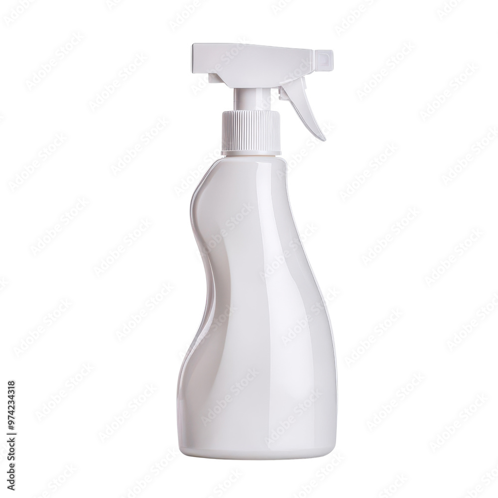 A sleek white spray bottle designed for cleaning solutions, featuring an ergonomic shape and a convenient trigger nozzle. A sleek white spray bottle designed for cleaning solutions, featuring an ergonomic shape and a convenient trigger nozzle.