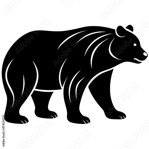 Black and white hand-drawn bear icon silhouette isolated on a white background. Bear clipart vector silhouette