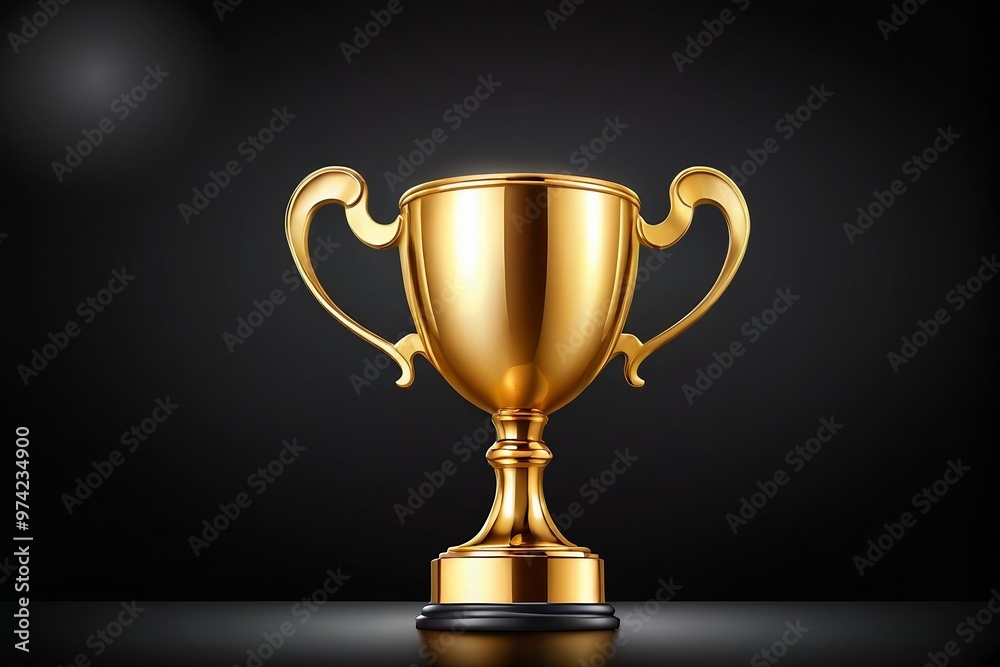 A golden champion cup on a black background with copy space. Graphic Resources. A golden champion cup on a black background with copy space. Graphic Resources.