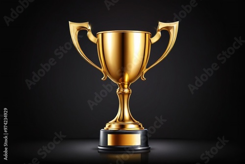 A golden champion cup on a black background with copy space. Graphic Resources.