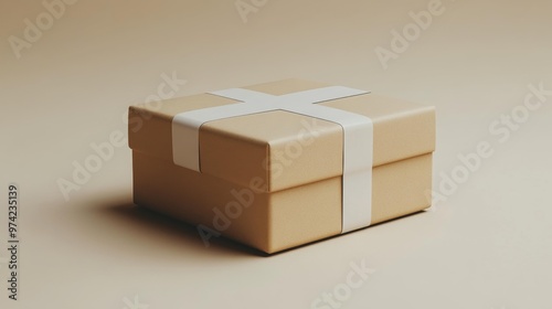 Wallpaper Mural Gift Box Wrapped in Beige and White Ribbon Generative AI Torontodigital.ca