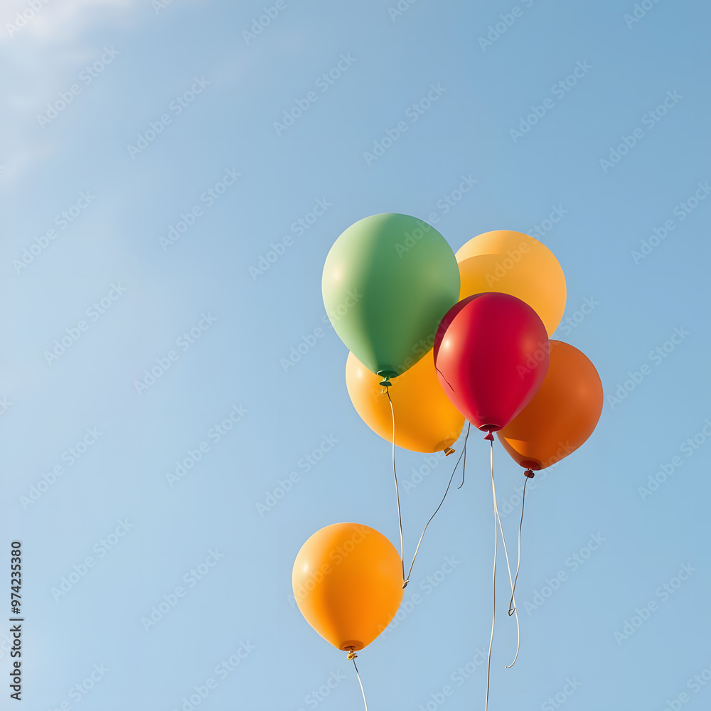 Colorful balloons floating against a clear blue sky on a sunny day Colorful balloons floating against a clear blue sky on a sunny day